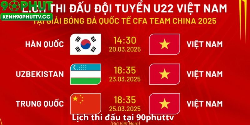 Lịch thi đấu tại 90phuttv